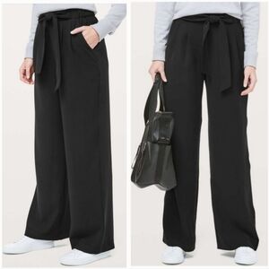 Lululemon Noir Pants Self-Tie‎ Elasticated High Rise Wide Leg Pants Size 4